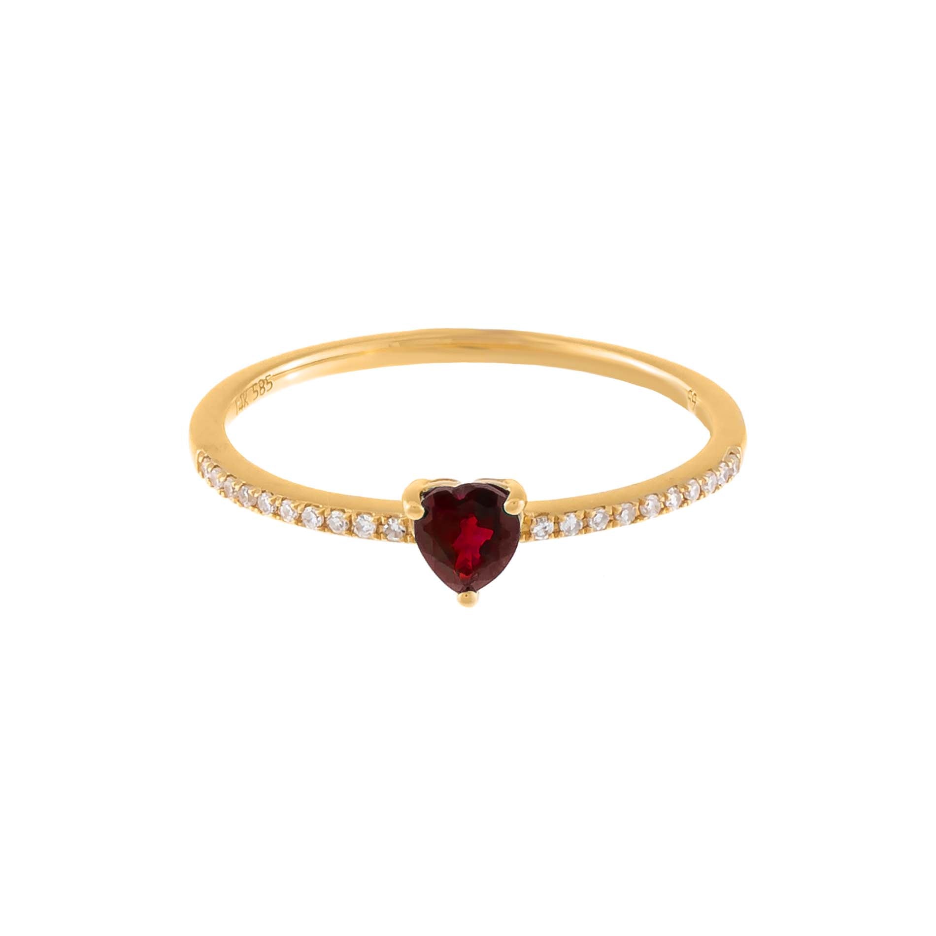 Diamond Pav  x Ruby Heart Ring 14K