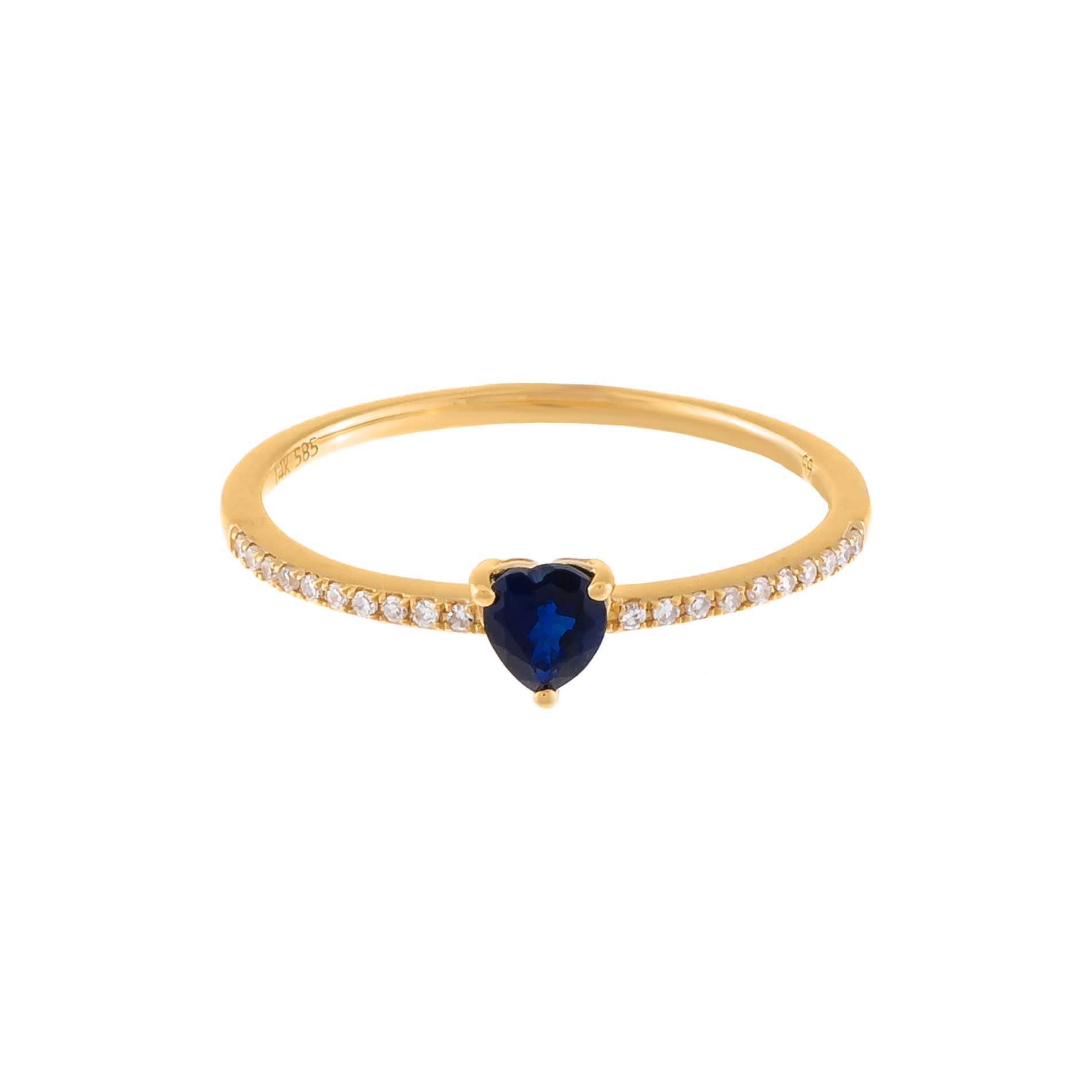 Diamond Pav  x Sapphire Heart Ring 14K