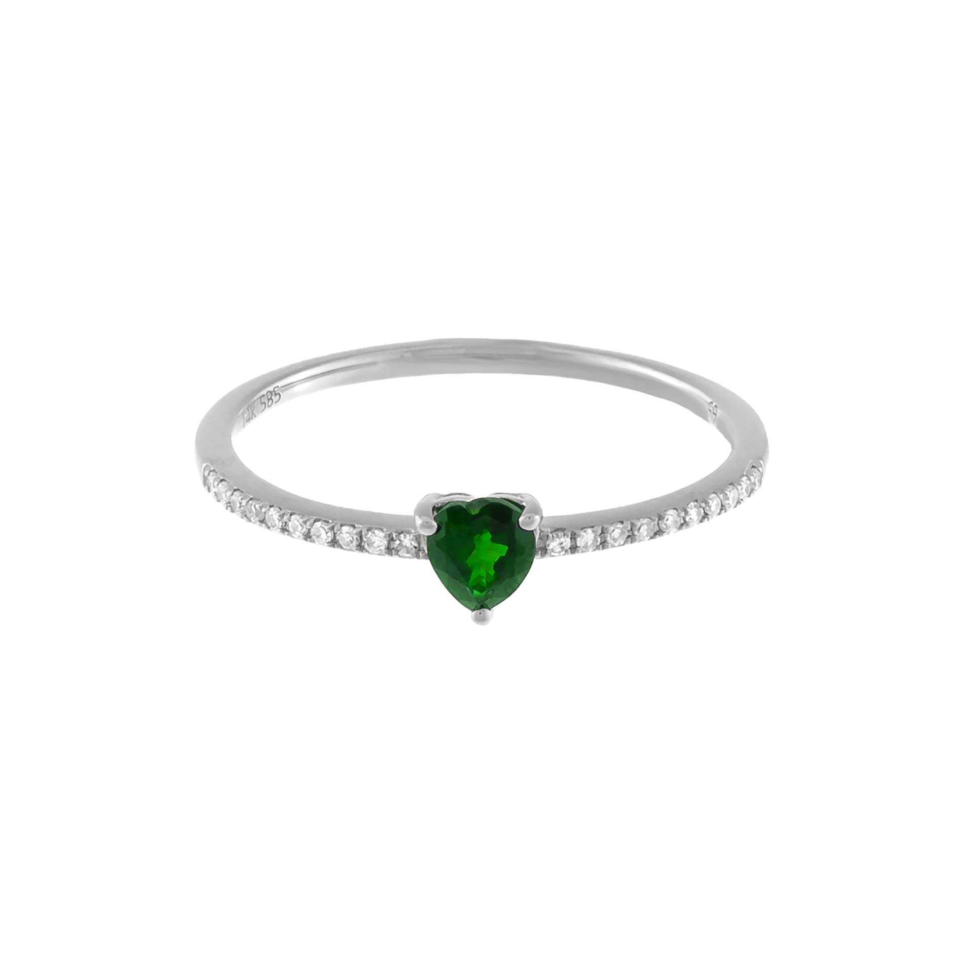 Diamond Pav  x Emerald Heart Ring 14K