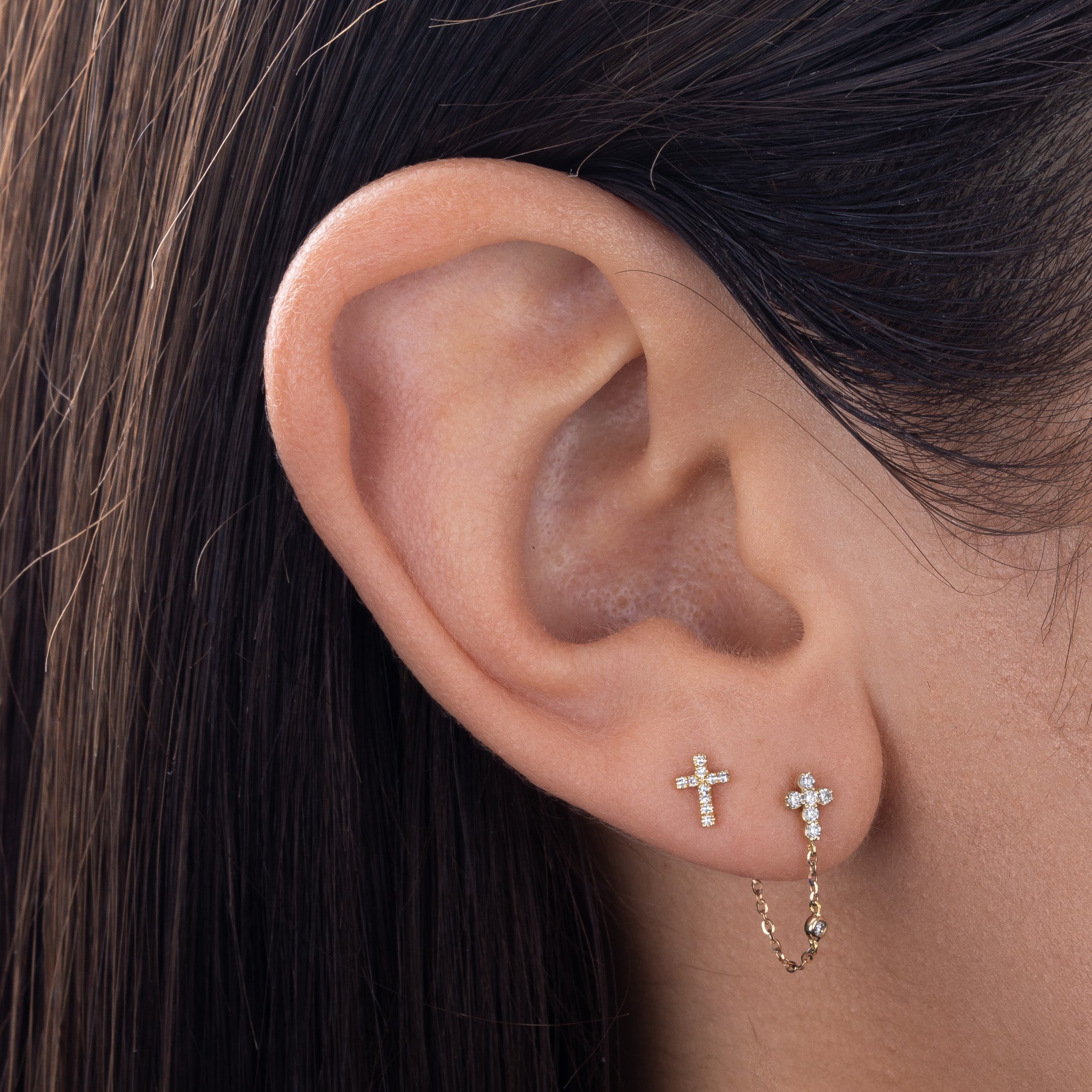 diamond cross stud earrings