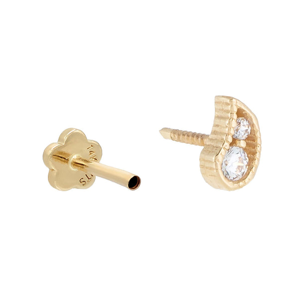  CZ Paisley Threaded Stud Earring 14K - Adina's Jewels