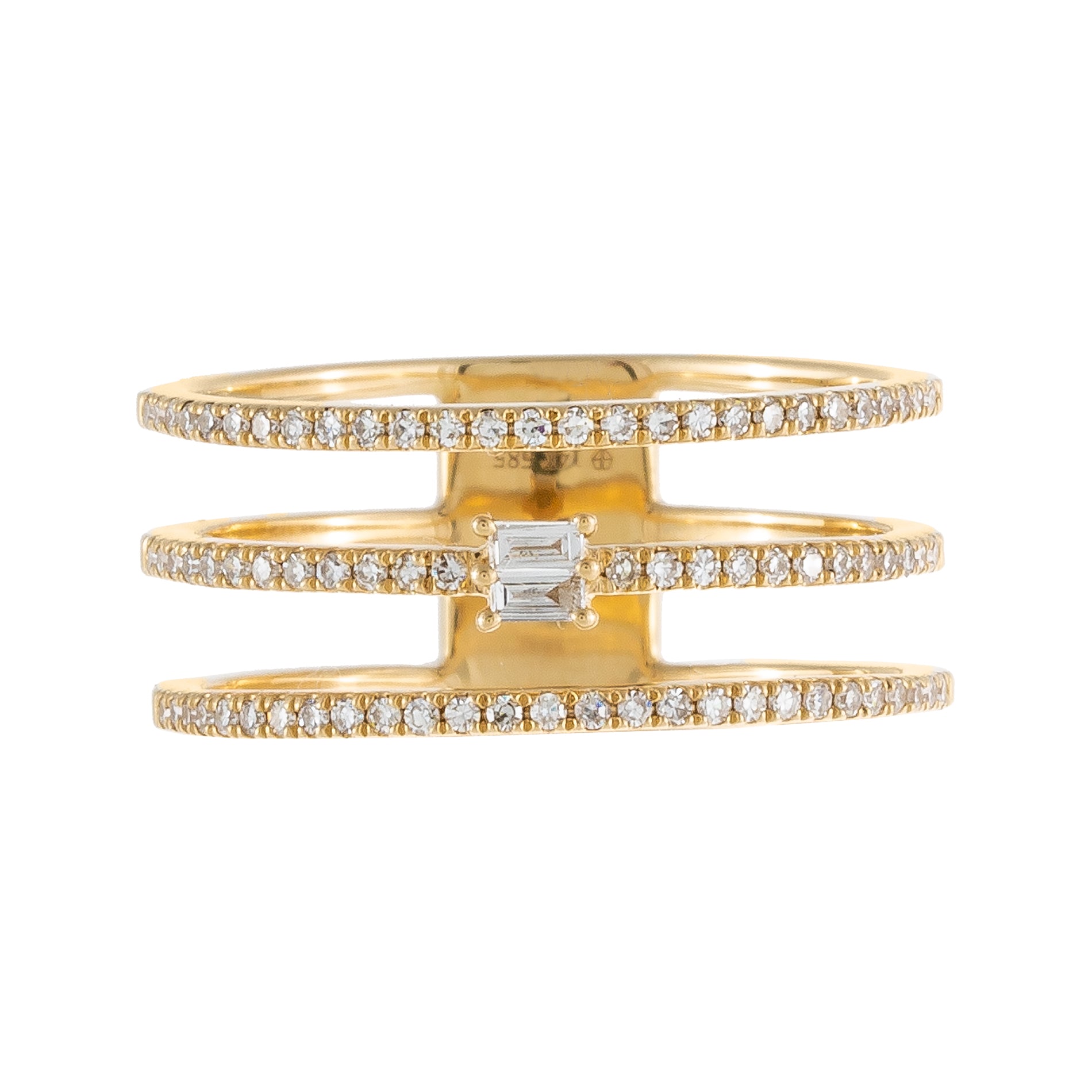 Diamond Baguette Triple Row Ring 14K | Adina's Jewels