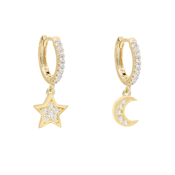 Pavé Moon X Star Huggie Earring – Adina's Jewels