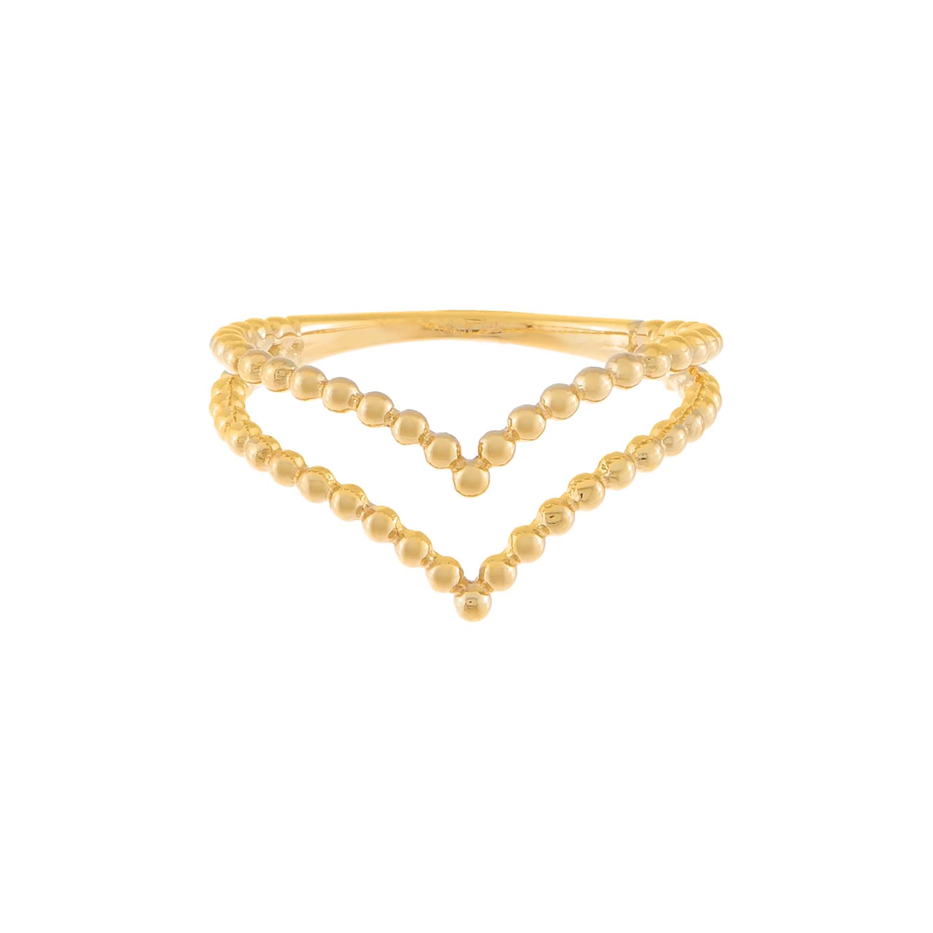 Double Beaded Chevron Ring 14K