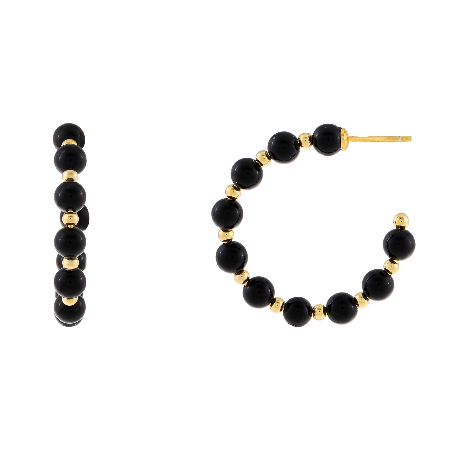 Beaded Onyx Hoop Earring