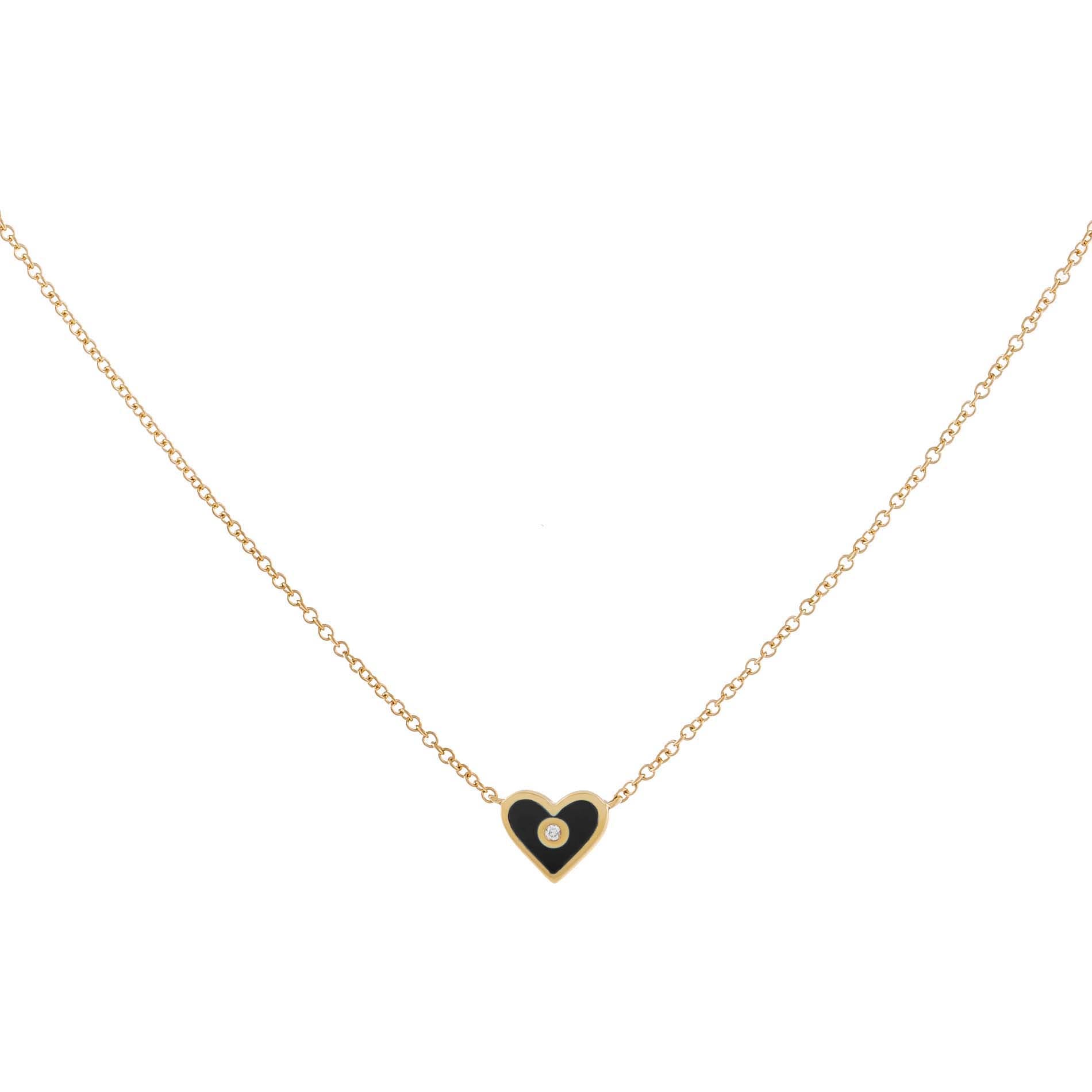 Diamond Mini Enamel Heart Necklace 14K