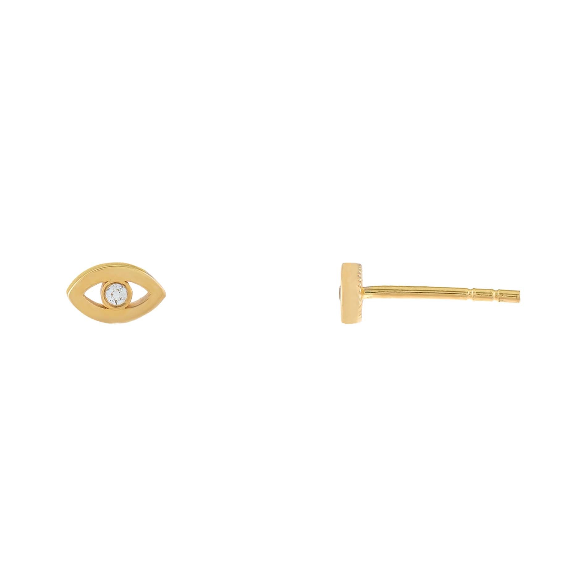 Diamond Bezel Evil Eye Stud Earring 14K