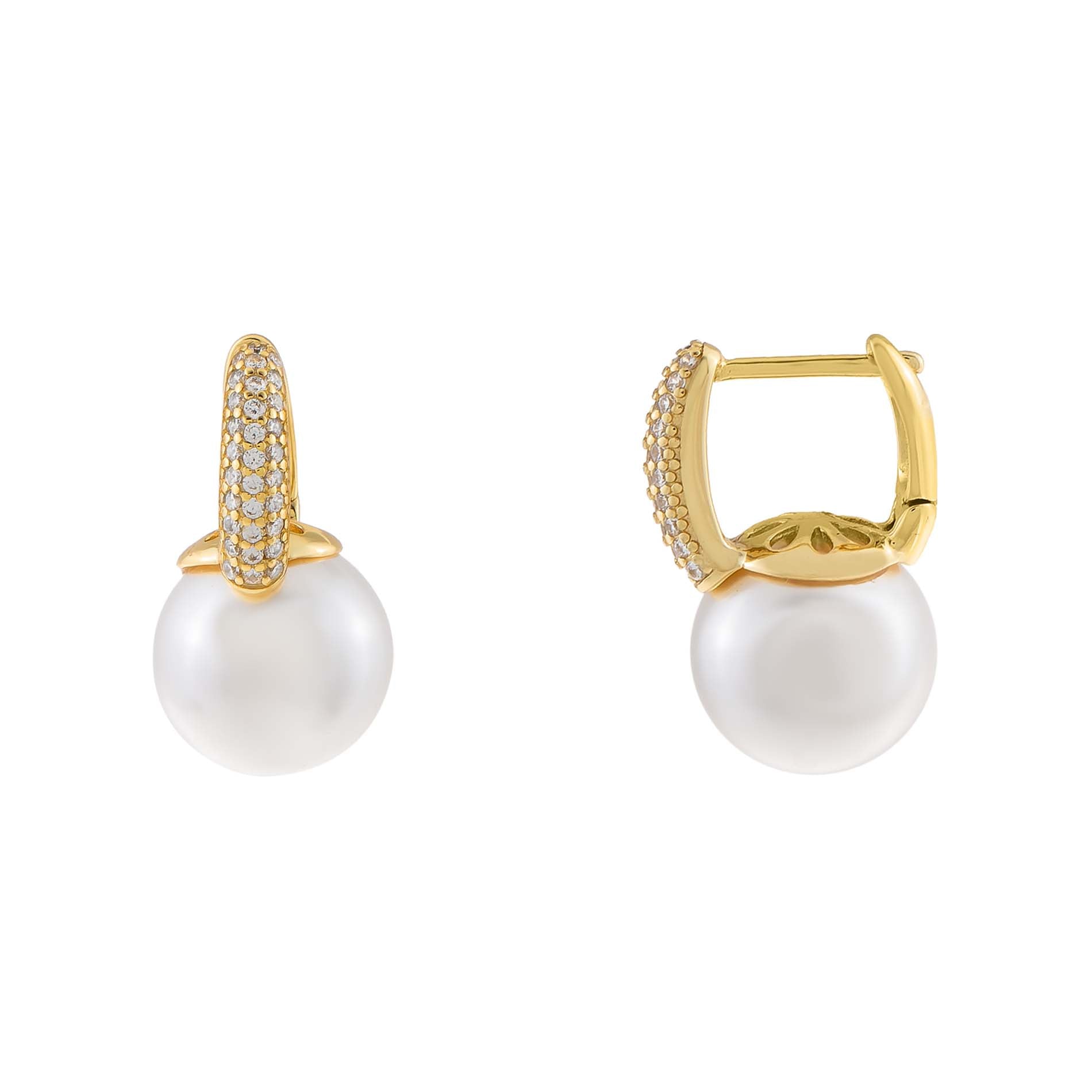 Large Pearl CZ Huggie Earring