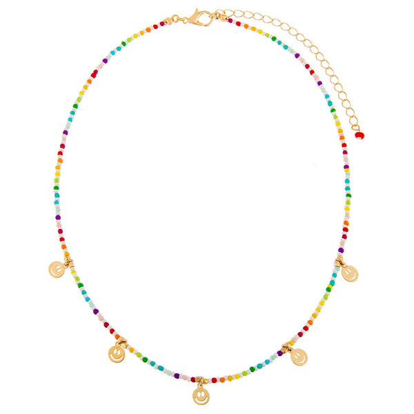 Rainbow Smiley Face Beaded Necklace | Adina Eden Jewels