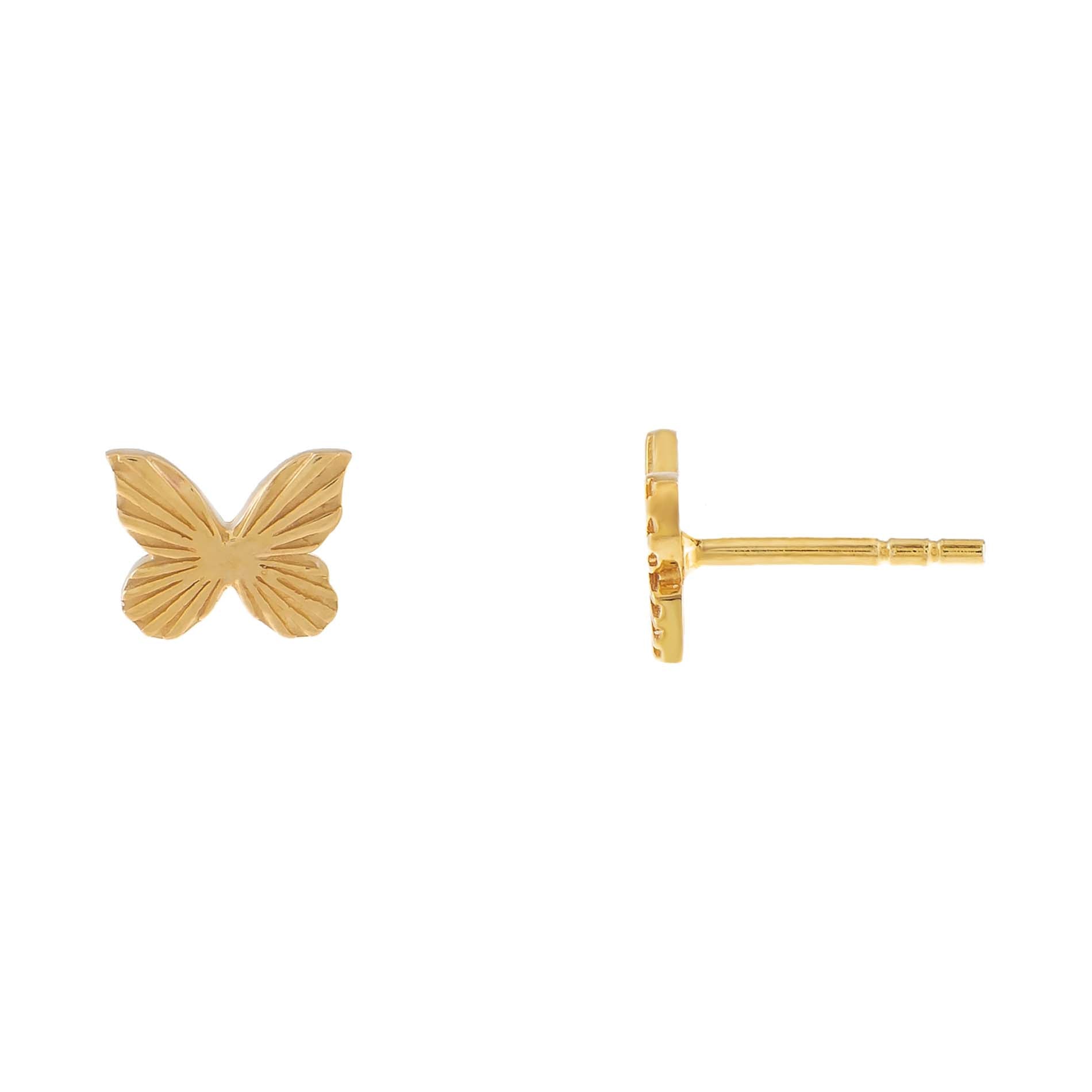 Solid Ridged Butterfly Stud Earring 14K