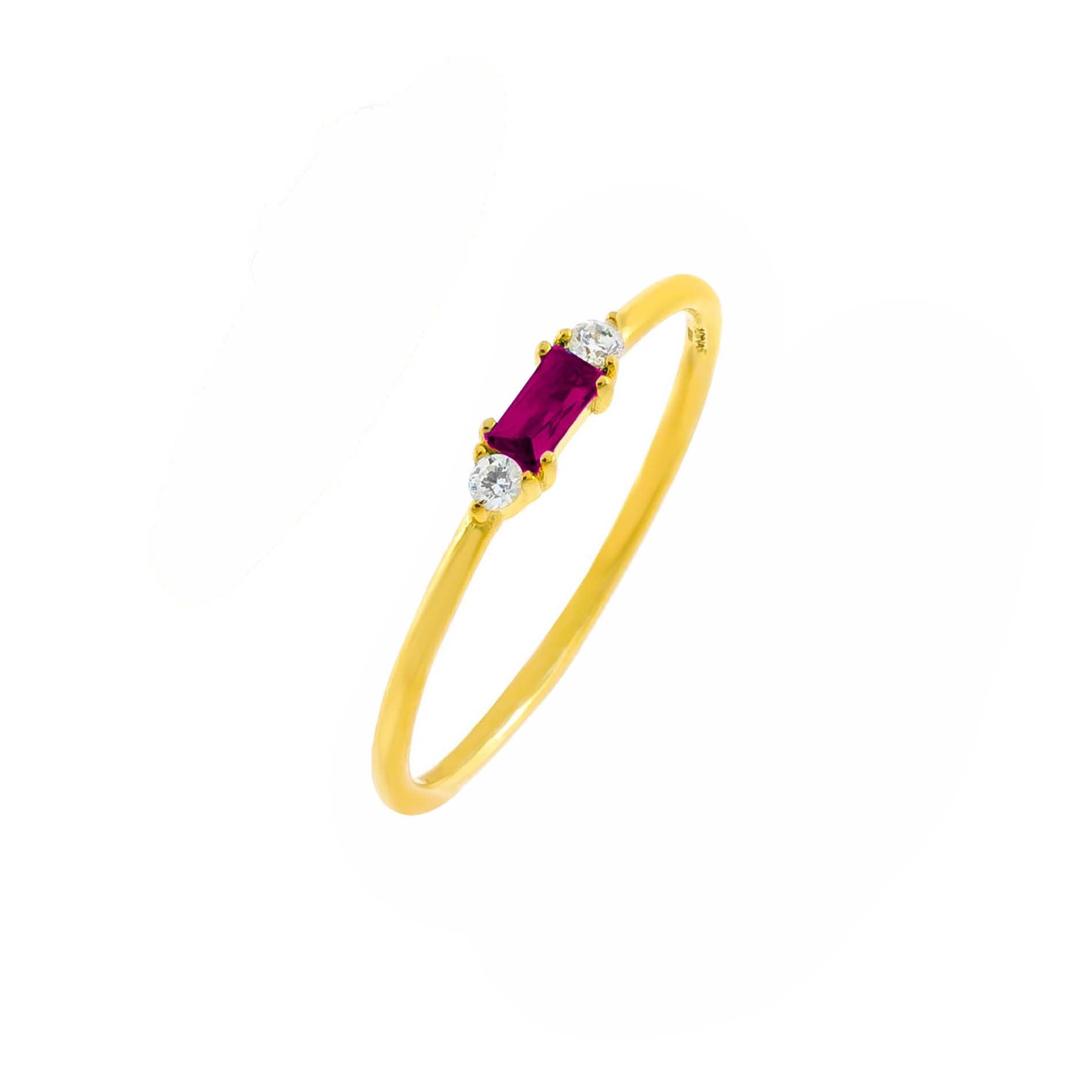 CZ Colored Dainty Baguette Ring