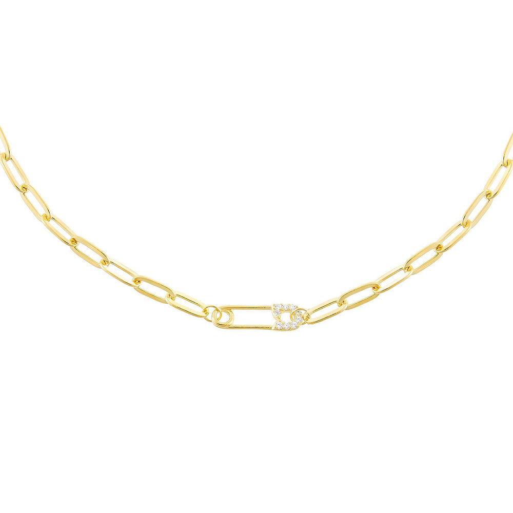 Pavé Safety Pin Link Necklace | Adina Eden Jewels