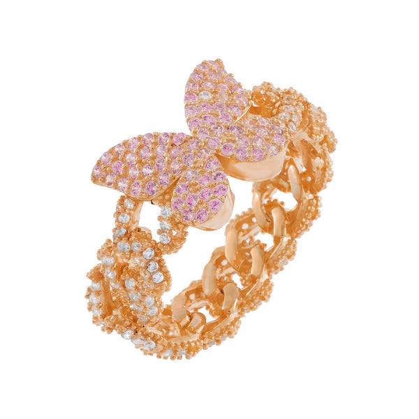 Rose Gold / 8 Pink Pavé Butterfly Chain Link Ring - Adina's Jewels