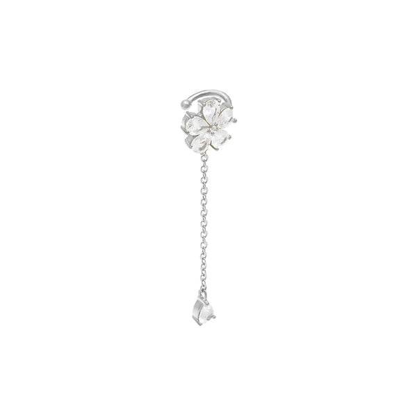 Silver / Left Colored Flower Chain Drop Ear Cuff - Adina's Jewels