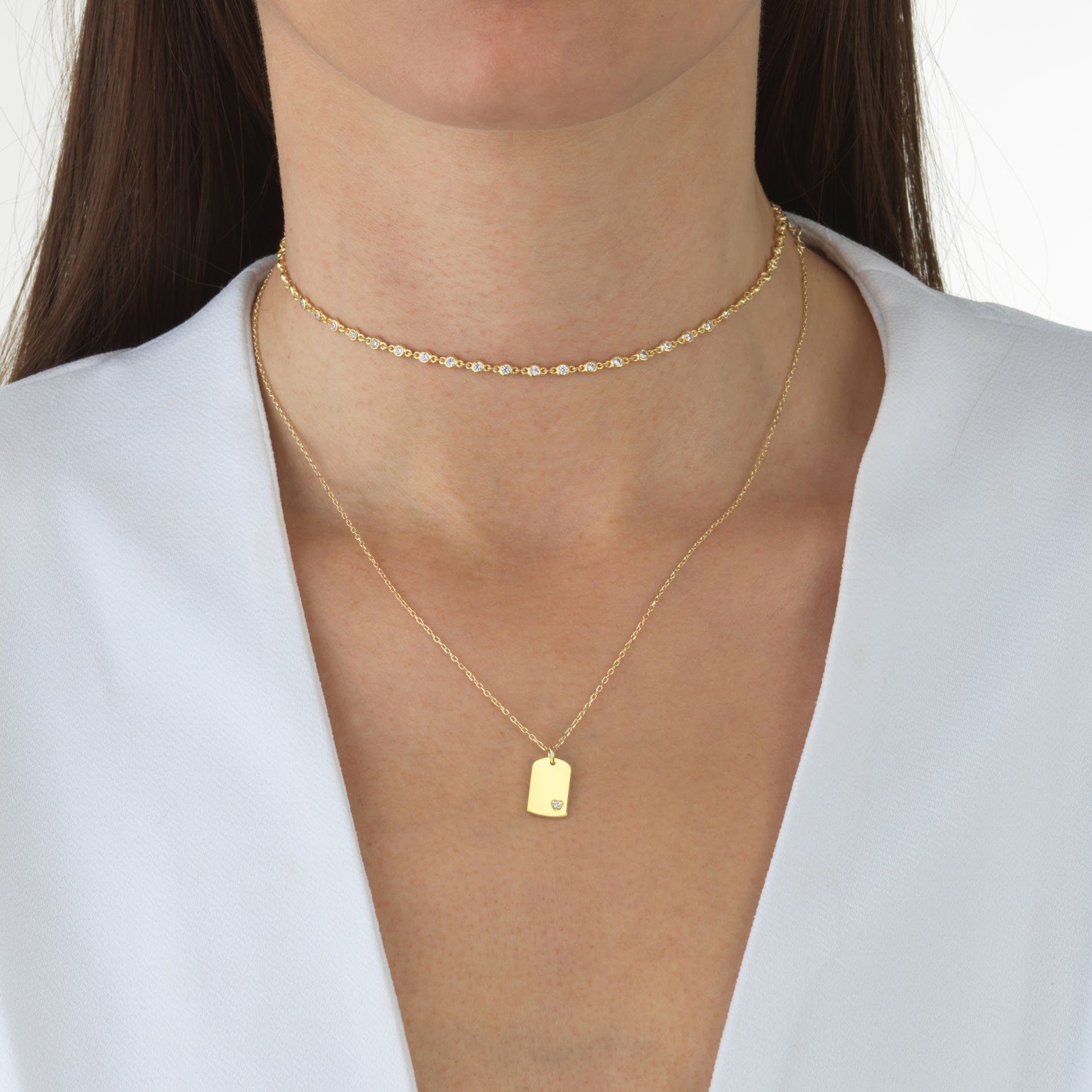 Gold Mini Heart Dog Tag Necklace 