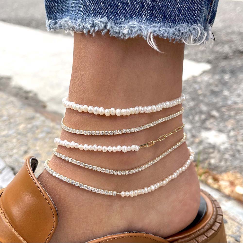  Pearl X Link Anklet - Adina's Jewels