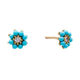 Turquoise Pearl CZ Flower Stud Earring 14K - Adina's Jewels