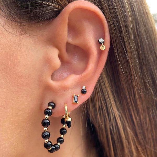  Beaded Onyx Hoop Earring - Adina's Jewels