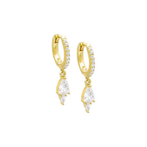 Gold Dangling Teardrop Cluster Huggie Earring - Adina's Jewels