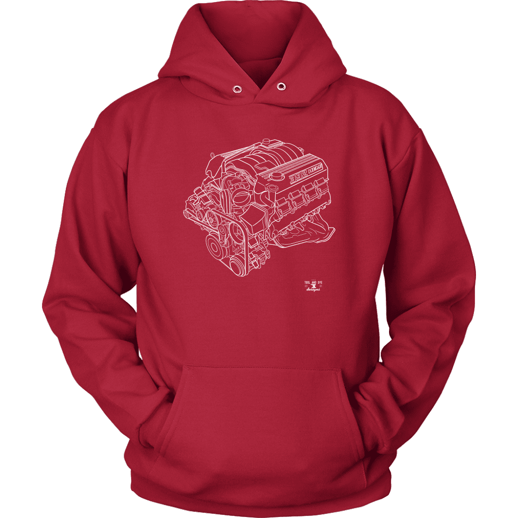 Dodge Hemi 6.4L 392 Engine Blueprint Illustration Hoodie