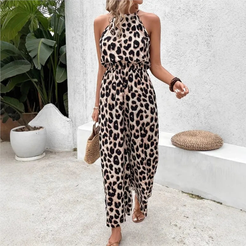 Summer Sexy Leopard Jumpsuit Women 2025 New Elastic Waist
