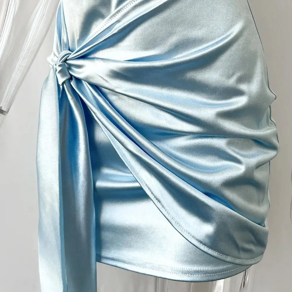 Chic One Shoulder Mini Dress with Lace-Up Detail - Image 7