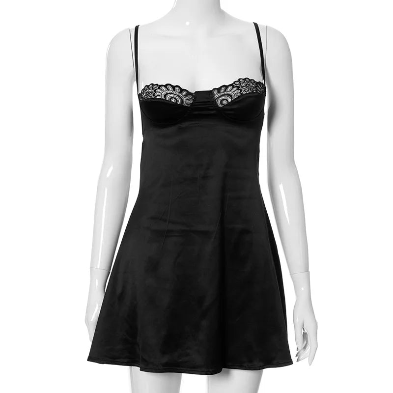 Chic Satin Mini Dress with Lace Trim - Perfect for Parties - Image 9