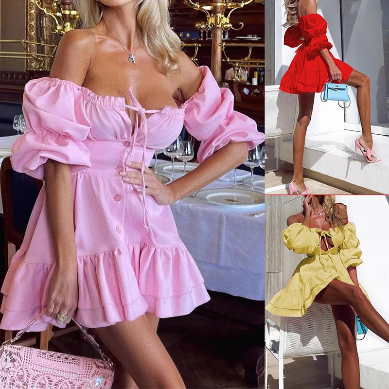 Sexy Solid Color Short Sleeve Mini Dress for Parties - Image 6