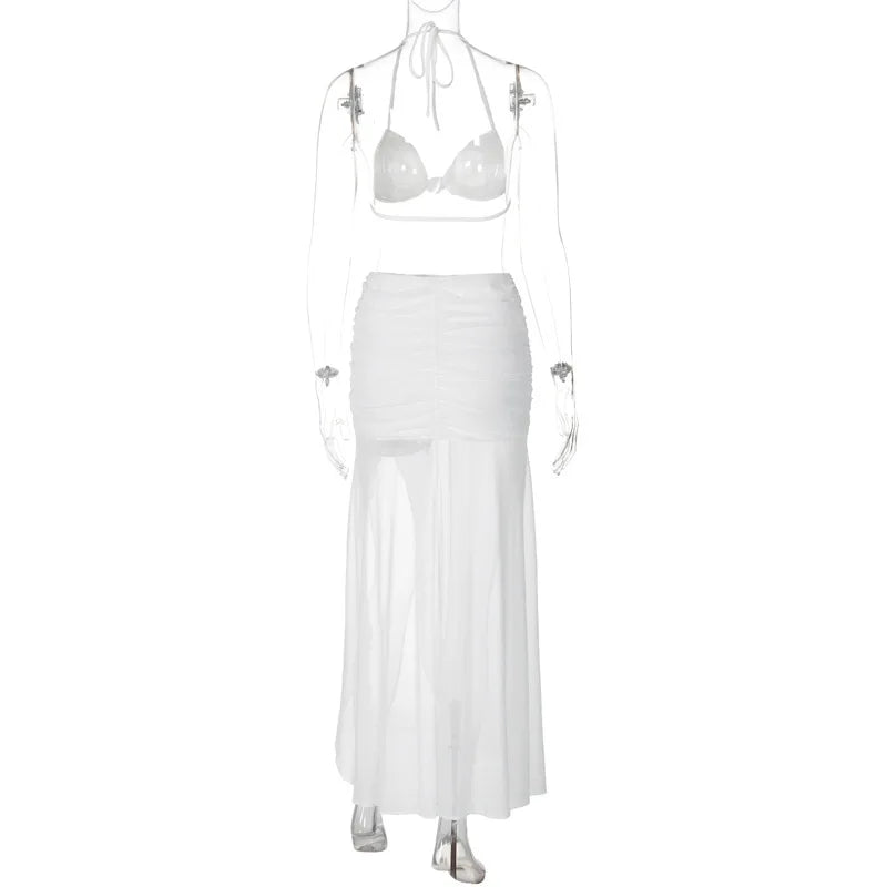 Elegant See-Through Mesh Two-Piece Camisole Skirt Set - Image 6
