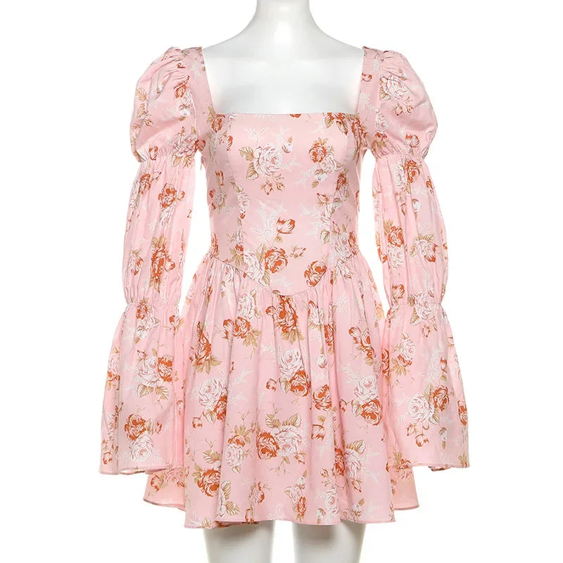 Chic Floral Square Collar Dress with Bell Sleeves - Image 6