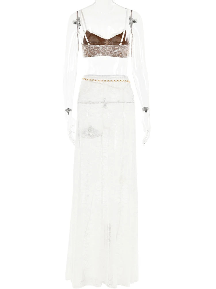 Elegant White Lace Two-Piece Set for Evening Parties - Image 6