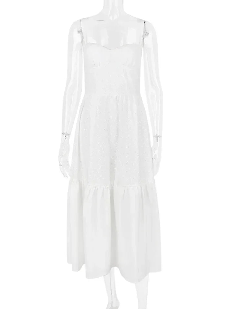 Elegant White Spaghetti Strap Midi Dress for Women - Image 7