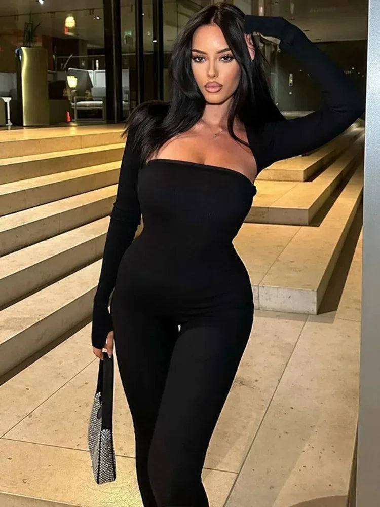 Chic Strapless Long Sleeve Jumpsuit for Women - Image 3