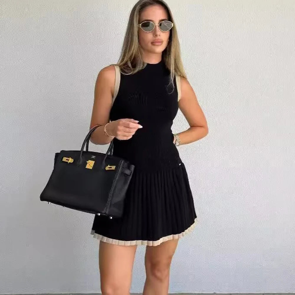 Women's Retro Slim Fit Contrasting Color Sleeveless Dress - Image 6