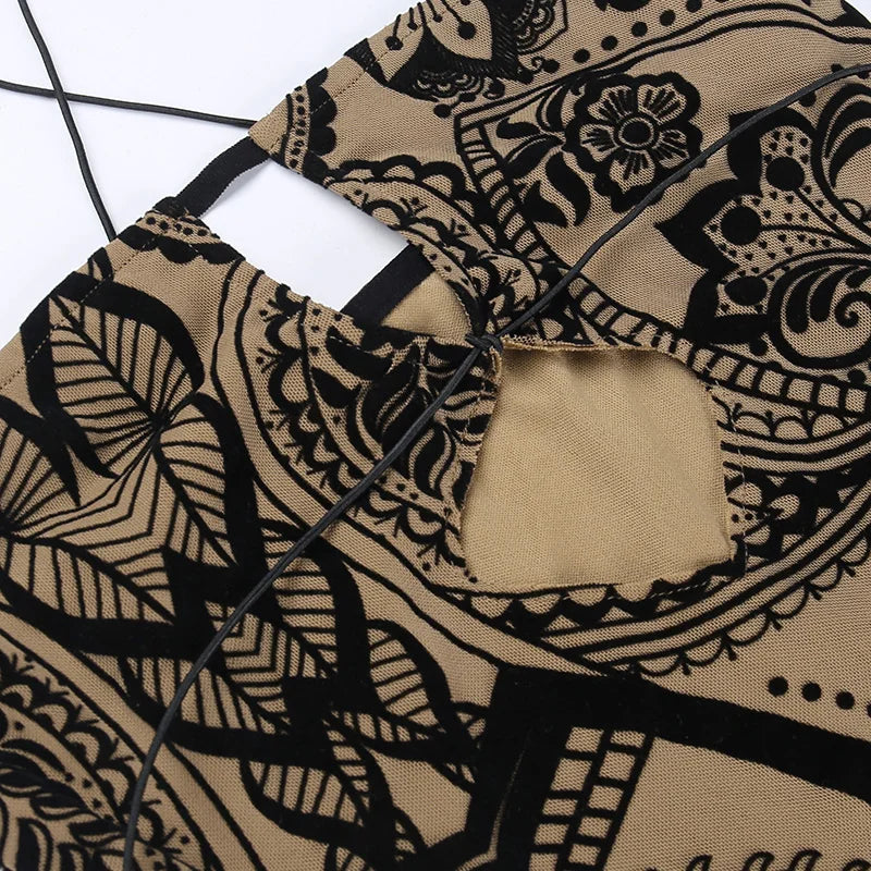 Elegant Hollow Flocking Floral Halter Short Dress for Women - Image 5