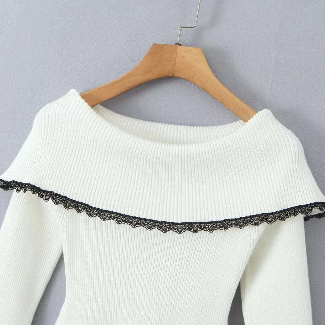 Elegant Off-Shoulder Long Sleeve Sweater Dress for Women - Image 8