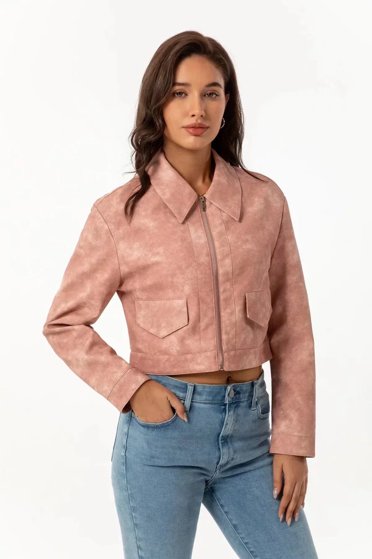 Vintage Loose Faux Leather Biker Jacket for Women - Image 10