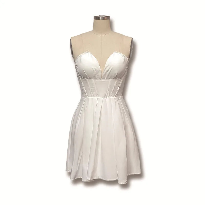 Elegant Pink Pleated Backless Bodycon Mini Dress for Parties - Image 3
