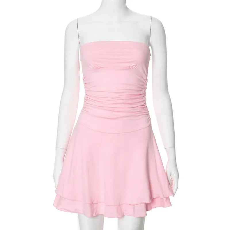 Trendy High Waist Pleated Strapless Bodycon Dress for Women - Image 9