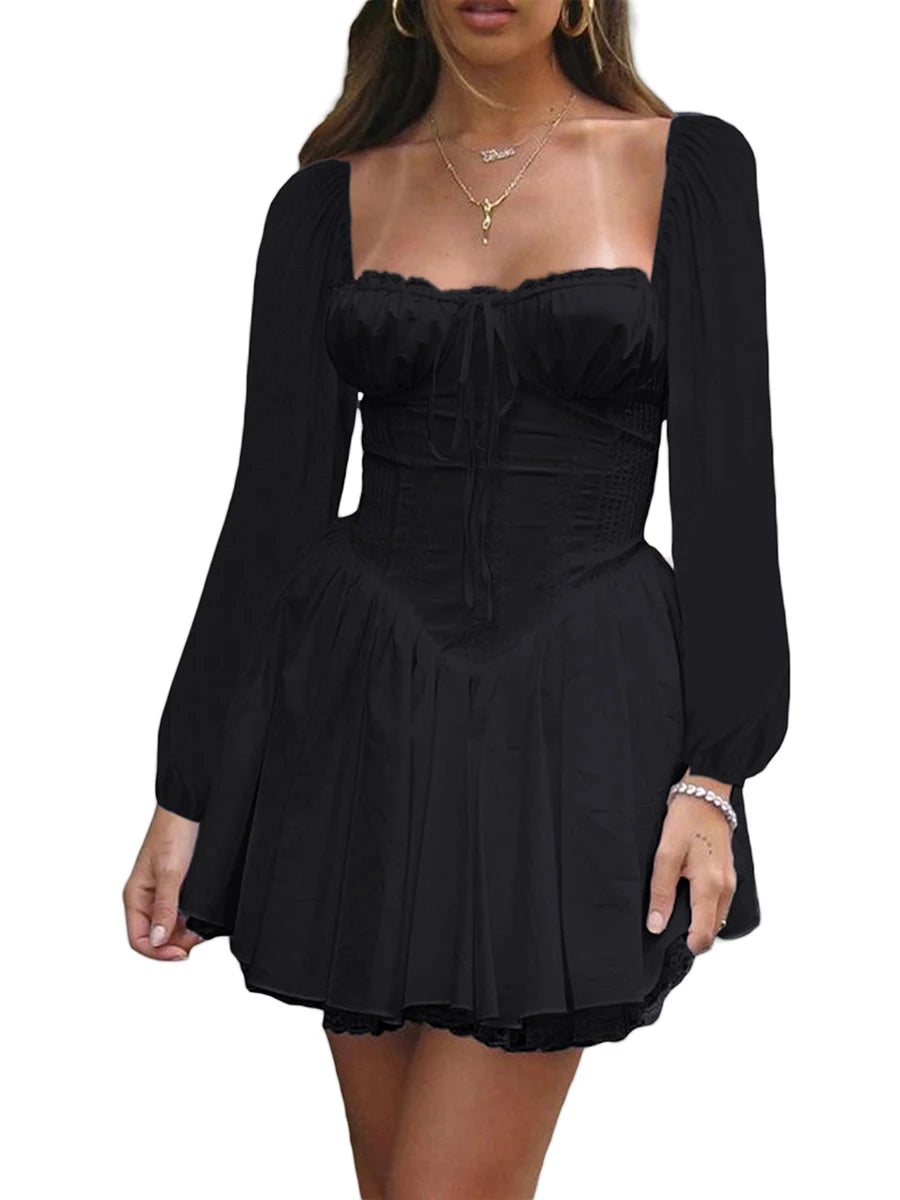 Chic Y2K Lace-Up Mini Dress with Long Sleeves - Image 5
