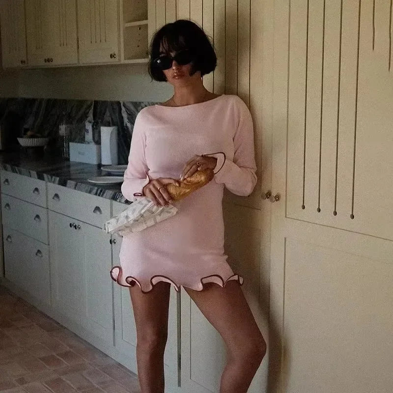 Stylish Long Sleeve Knitted Mini Dress for Women - Image 11