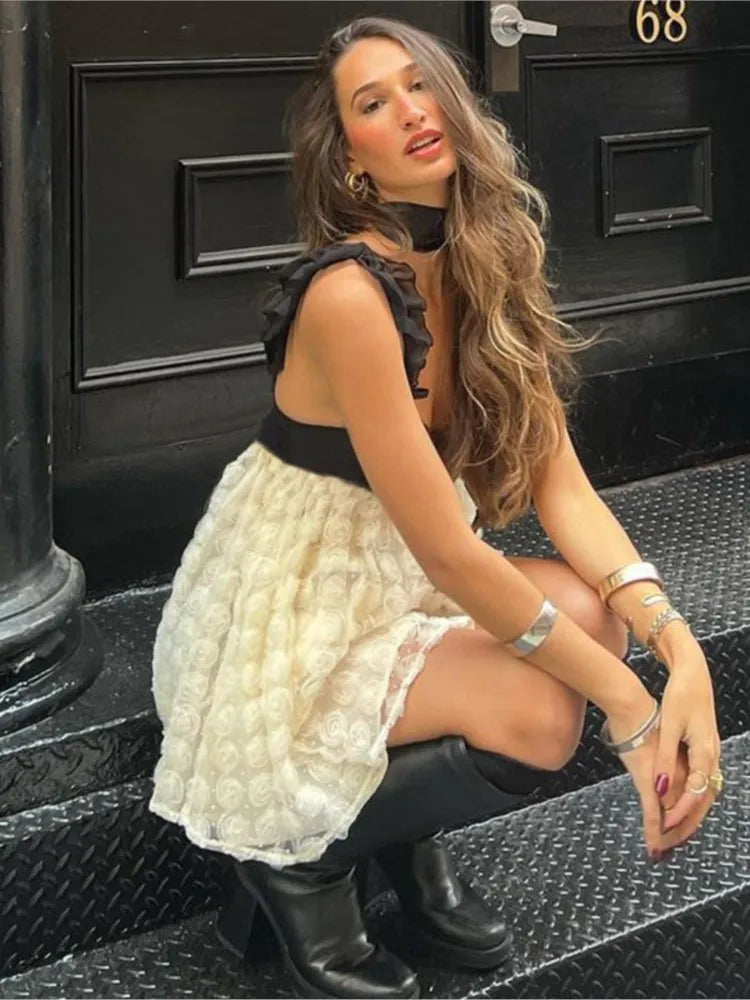 Chic Hollow Out Backless Lace Splicing Mini Dress - Image 5