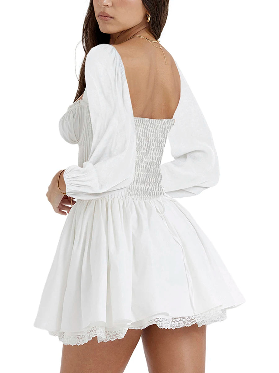 Chic Y2K Lace-Up Mini Dress with Long Sleeves - Image 4