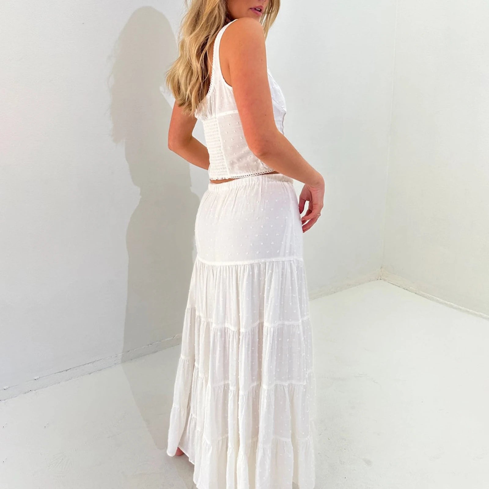 Elegant Vintage 2-Piece Long Skirt Set for Summer Beach - Image 5