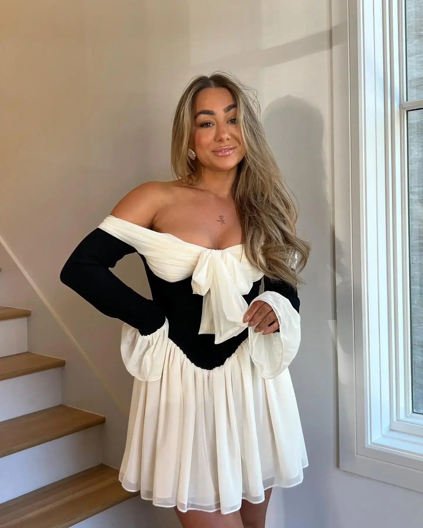 Elegant Short Flare Sleeve A-line Dress for Women - Image 4