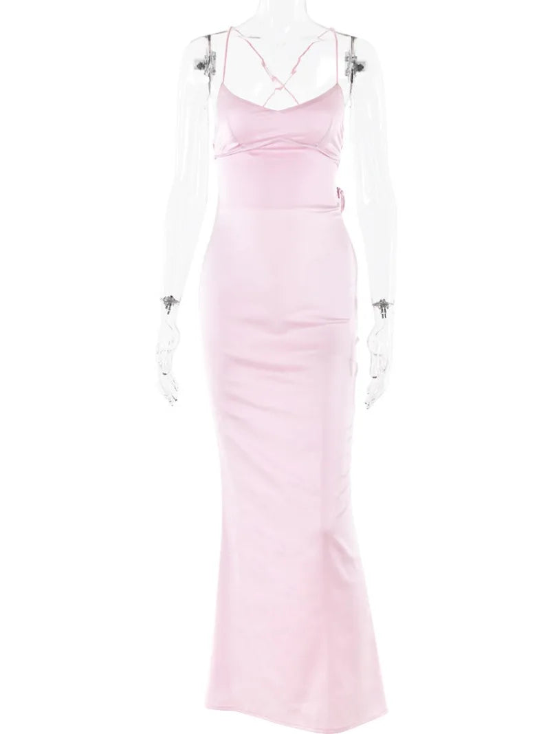 Elegant Backless Lace-Up Satin Spaghetti Strap Evening Dress - Image 7