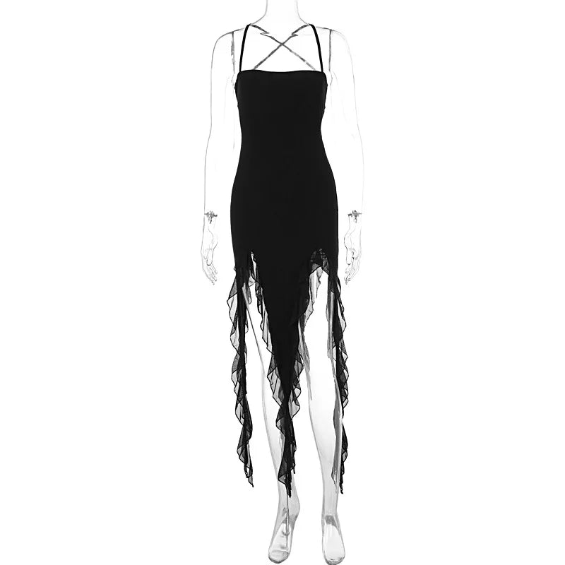 Elegant Backless Mesh Ruffled Irregular Dress for Parties - Image 7