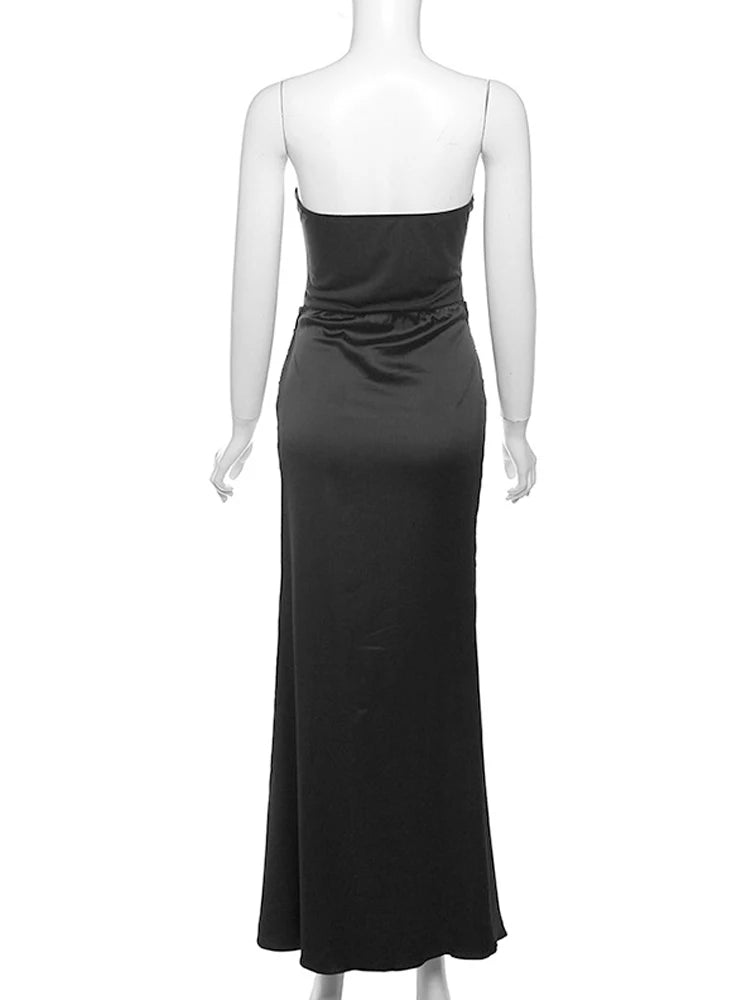 Elegant Black Strapless Backless Bodycon Maxi Dress - Image 6