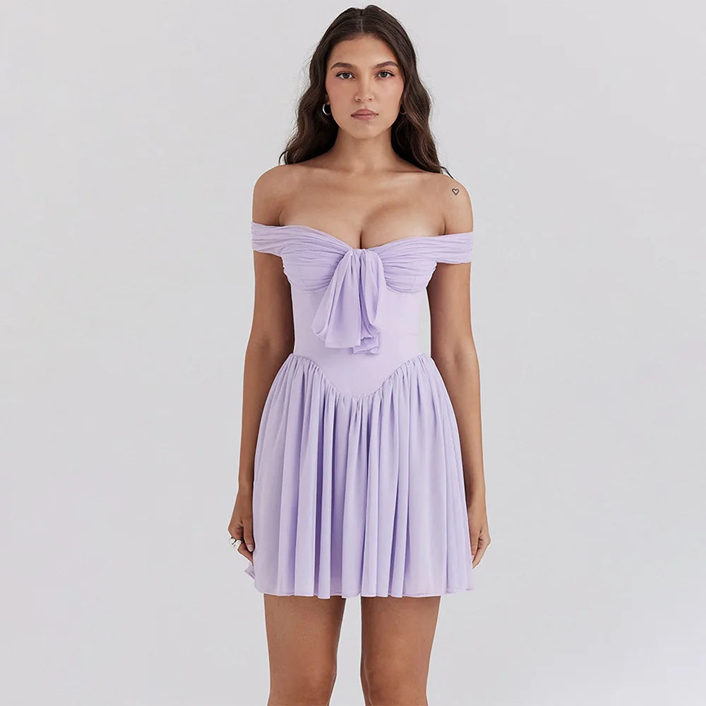 Summer Off-Shoulder Color-Block Slimming Dress for Women - Image 4
