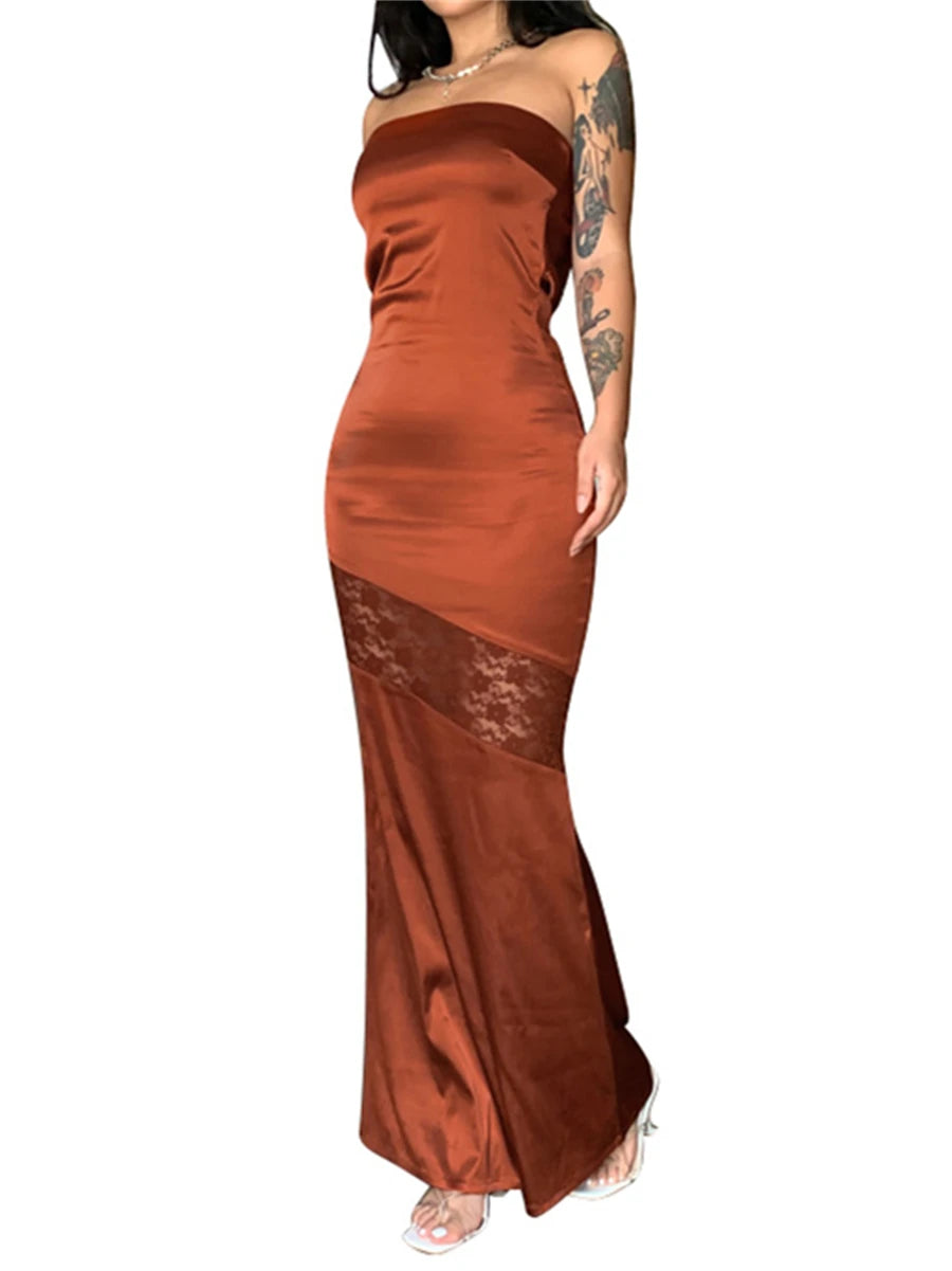 Elegant Off-Shoulder Lace Satin Long Evening Dress - Image 9